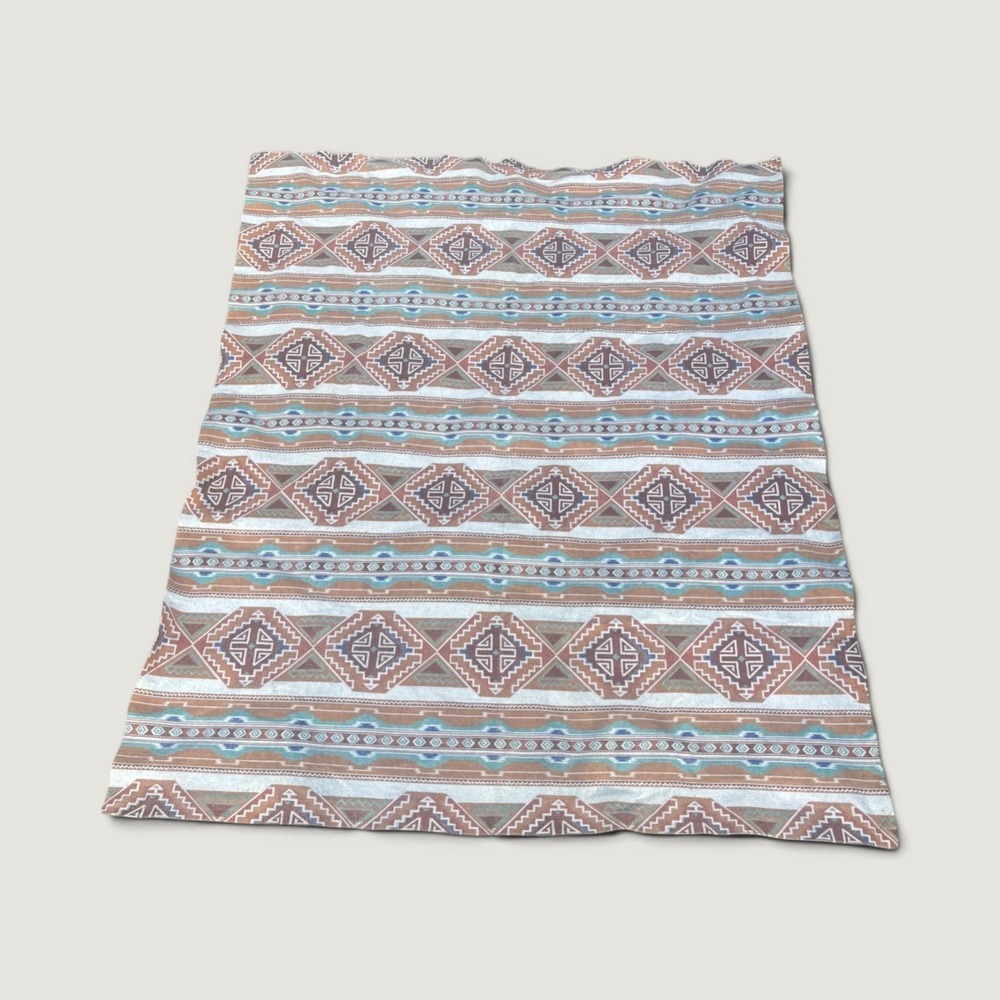Southwestern Fleece Blanket Tribal Geometric Terracotta Teal Large Throw 72x86